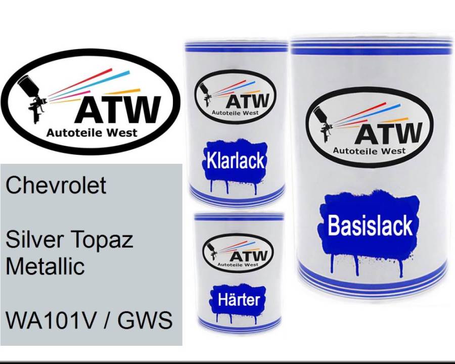 Chevrolet, Silver Topaz Metallic, WA101V / GWS: 500ml Lackdose + 500ml Klarlack + 250ml Härter - Set, von ATW Autoteile West.